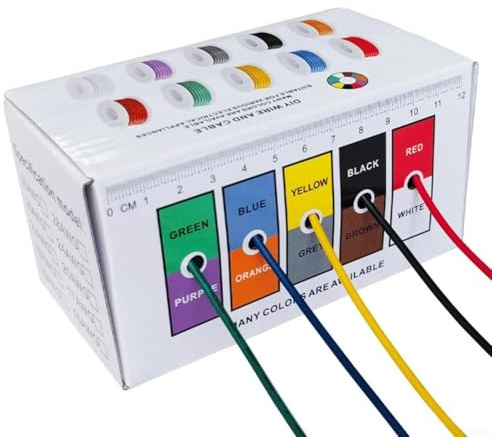 Dolvitrny Bobina de alambre trenzado, conductor de cobre estañado aislado en PVC, cable eléctrico flexible de 18-24 AWG para proyectos electrónicos, automotrices y LED (22 AWG 5 x 10 m)
