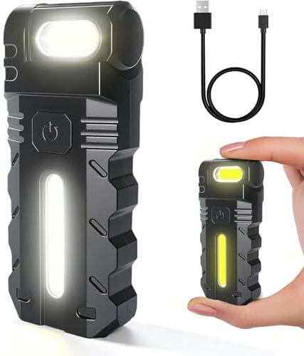 GUSHE 180° Rotating Head Led Work Light, Super Bright Rechargeable Mini Light, Magnetic LED Flat Flashlight, Dual-Light Source Clip-On Tool, Portable Pocket Torch for Camping, Emergency, Hiking