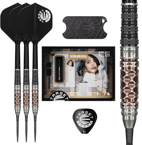 Target Japan Charis G6 Steel Tip Darts with Kflex, 23G/24G | 90% Tungsten Dart Set, K-Flex Flights and Shafts No.2, Swiss Storm Nano Point Tips, Point Guard/Stand, Storage Tin, Cathy Leung Gen 6