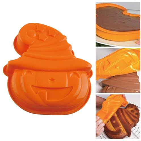 VILLCASE Stampo per Torta di Halloween a Forma di Zucca in Silicone Arancione, Resistente al Microonde e Sicuro per Frigorifero, per Decorazioni Festive Fai-da-te