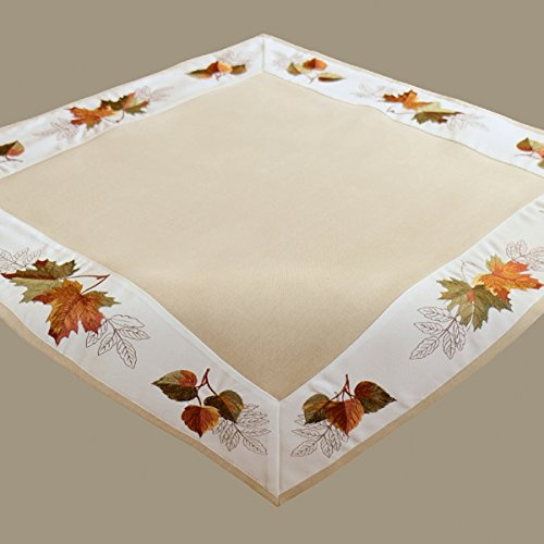 Tischdecke 85 x 85 cm Stickerei Blätter beige bunt Mitteldecke Herbst Tischdeko Herbstdeko