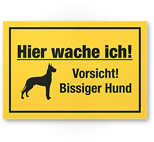 Komma Security Hier wache ich Vorsicht bissiger Hund - Hunde Schild Hinweisschild Gartentor Gartenzaun - Türschild Haustüre Warnschild Abschreckung Einbruchschutz - Achtung Hund