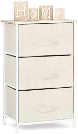 Relaxdays Hyllsystem, 3 tyglådor, universell lådlåda, metall och trä, H x B x D: 73 x 45 x 30 cm, beige, design A