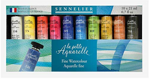Sennelier La Petite Aquarelle Set, Student Watercolors, Includes Ten 21ml Tubes of Fine Artist Quality Watercolors (10-131684-00)