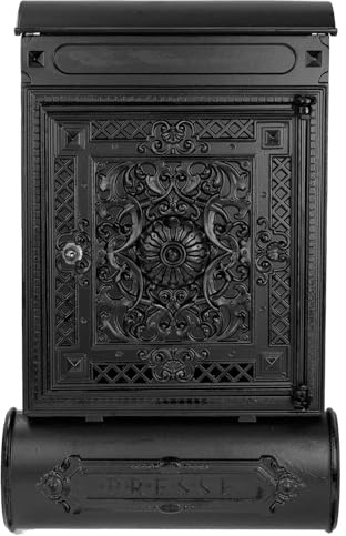 HMF 512-02 Boîte aux Lettres Antique avec Compartiment à journaux, boîte aux Lettres Vintage en Fonte d'aluminium | 57 x 35 x 10 cm | Noir