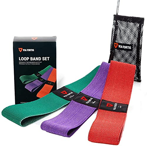 VIA FORTIS Booty Band - Loop Band aus Stoff [rutschfest & reißfest] - Fitness-Band/Gymnastik-Band als Set oder einzeln für Beine, Po und Arme - Textil statt Gummi