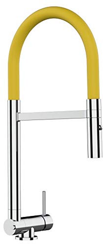 Rubinetto miscelatore cucina fontana lavello abbattibile sottofinestra 45mm canna gialla movibile ribaltabile e doccia 2 getti staccabile