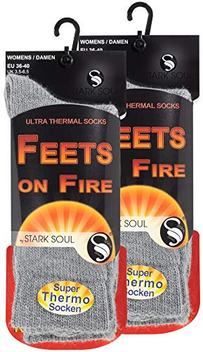 STARK SOUL FEETS on FIRE – 2 par ultra termiska strumpor för damer, varma vinterstrumpor, storlek EU 36–40, 2 par ljusgrå, 36-40 EU
