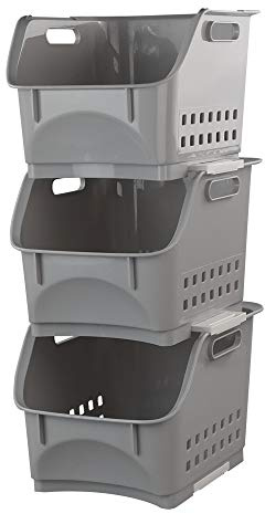 Bblina 3-tier Kitchen Stackable Storage Baskets, Grey Stacking Baskets Storage