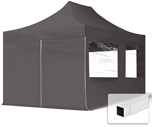 TOOLPORT 3x4,5m Faltpavillon Pavillon Partyzelt Gazebo Stahl 30mm, 4 Seitenteile, Panoramafenster, grau