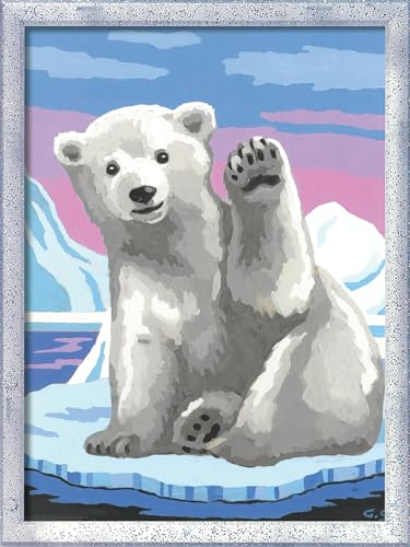Ravensburger CreArt 28985 - Hallo, Kleiner Eisbär - Malen nach Zahlen für Kinder ab 9 Jahre, Malset mit Rahmen, Pinsel und Acrylfarben, Geschenk für Mädchen und Jungen, mit Glitzer