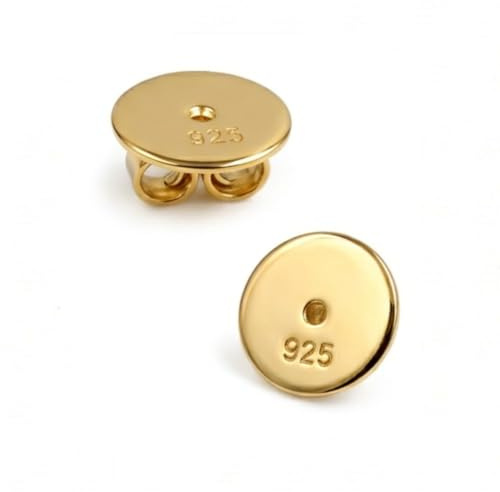 Ohrmutter Gold, 925 Silber vergoldet, 8 mm XL | gefertigt in Deutschland, nickelfrei, sicherer Halt für schwere Ohrringe & gedehnte Ohrlöcher, Butterfly-Rückstecker