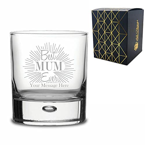 Personalised Engraved Bubble Whisky Glass Tumbler with Best Mum Ever Design, Gift Boxed, Personalise with Any Name