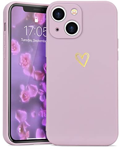 Wirvyuer for iPhone 13 Cute Heart Case for Women, Purple | Skin-feel Soft Silicone, Love-Heart Pattern Design Phone Case, Shockproof Protective Slim TPU Bumper Cover for Girls
