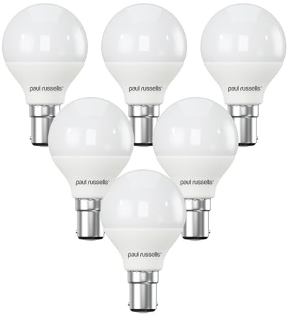 Paul Russells LED Light Small Bayonet Cap B15, 60w Equivalent, 6.5W 806 Lumens LED Bulbs, 6500K Bright Daylight, Mini Globe Frosted G45 SBC Golf Ball Energy Saving (Not Dimmable) Lightbulbs, Pack of 6