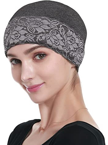 Turban en Dentelle Enveloppe de tête Couvre-Chefs pour Femmes Bonnets de Nuit pour Femmes aux Cheveux Courts Gris
