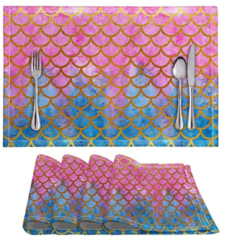 Tovagliette Americana Oro Rosa Blu Tovagliette Colazione PVC Tovagliette Americana Plastica Lavabili Antiscivolo Sottopiatti Resistente Al Calore Sotto Piatti Da Tavola 30x45cm 8 Pcs