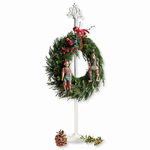 Loberon Kranzständer Irulan - Feines Antik-Finish - Stabiles Design - für Große Kränze - Weihnachtsdekoration - Advent - Weihnachten - Gusseisen, antikweiß