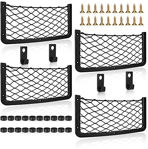 4 Pcs Storage Nets for Campervans, Elastic Trunk Storage Bag with Plastic frame,Van Motorhome Caravan Boat Car Storage Solutions Accessories for Storing Phone/Water Bottle/Toiletry, 36.5CM * 18.5CM