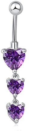 Homxi Set Piercing Ombelico 9mm Piercing Anello Ombelico Acciaio Chirurgico,Cuori Zirconia Viola Piercing Ombelico Donna Pendente Viola