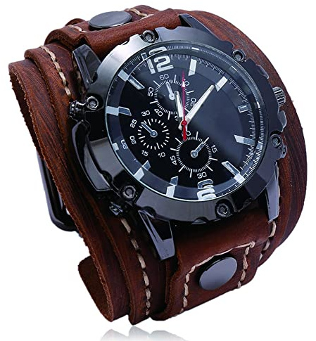 ZFSBRTL Montre Cuir pour Homme, Montre à Quartz avec Gravure Vintage Nordique Bracelet Viking | Cadeau 1er Anniversaire, Cadeau d'anniversaire | Bijoux Motard Steampunk,Marron