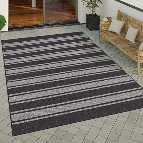 Paco Home Outdoor Teppich wetterfest & pflegeleicht Flachgewebe in Sisal-Optik mit Bordüre UV-beständig Modern für Balkon, Terrasse, Garten, Wohnzimmer, Grösse:140x200 cm, Farbe:Grau
