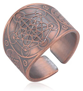 Amaxer Sieben Erzengel Ring für Männer Metatrons Würfel Edelstahl Das Siegel von Solomon Tetragrammaton Erzengel Schutz Verstellbarer Ring Statement Band für Männer Frauen