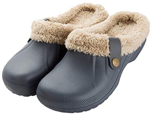 CELANDA Sabots Mixte Adulte Fourrées Hiver Sabots de Jardinage Homme Femmes Pantoufles Chaud Imperméables Chaussons Maison,35-46 EU