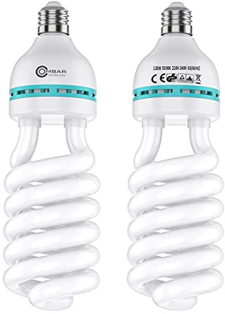 OMBAR 2x E27 135W Bombilla para Estudio Fotográfico, temperatura de color 5500K Luz Diurna y Natural Ahorro de Energía con más de 10,000 horas de vida util para Fotografía, Vídeo…