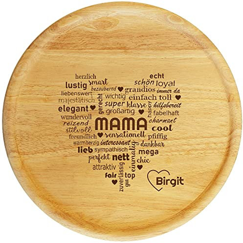 Sterngraf Pizzateller mit Gravur (Namen) personalisiertes Holz Pizzabrett 32cm - Geschenke für Mami, Geschenkidee zum Muttertag Geburtstag Mütter, Herz Motiv P20 Mama