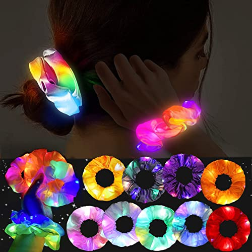 9 Stück Leuchtende Haarbänder, Leuchtende Haargummis, Led Haarschmuck mit 3 Licht Modi, Haargummi Neon, Leuchtende Haaraccessoires für Karneval, Neujahr Party