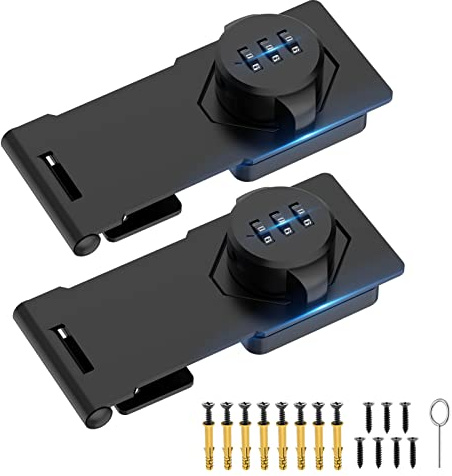 MeBantoo Household Cabinet Password Hasp Locks, Cabinet Door Combination Lock, Door Security Slide Latch Lock for Small Doors, Cabinets, Barn Door, Bathroom, Outdoor, Garden (Black - 2 Pack)