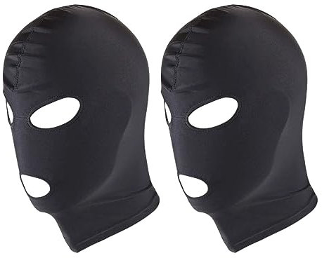 SKHAOVS 2 Pieces Full Cover Zentai Hood Mask Open Eyes Open Mouth Mask Breathable Elastic Black Cosplay Costume Hood Unisex Headgear for Halloween Party Costume Men Adult Women (Black)