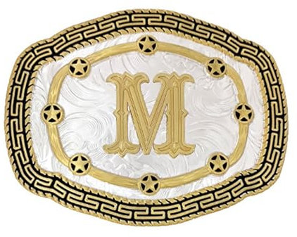 Seternaly Große goldene Initiale Gürtelschnalle Western Cowboy Gürtelschnalle mit Buchstabe ABCDMRJ bis Z für Männer Frauen Jungen Mädchen, Goldm, 4.3*3.3in