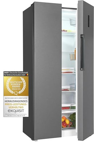 Exquisit Side by Side SBS450-360E anthrazit | 444 L Volumen | Kühlschrank NoFrost | Umluft | Schnellgefrieren