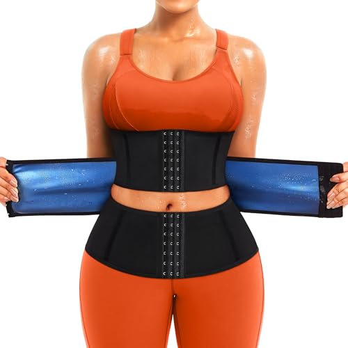 TrainingGirl Frauen Schweiß Taille Trimmer Trainer Sauna Korsett Workout Gürtel Bauch Band Bauch Wraps Body Shaper Sport Girdle, Schwarz-blau innen, Large