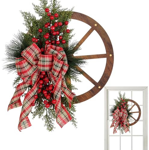 Holdes Corona di Natale per Porta d'ingresso | Corona di Ruota di di Decorazione di Bacche Rosse Miste,Corona di Natale realistica e Delicata, Non sbiadisce, per Porta d'ingresso, Decorazione