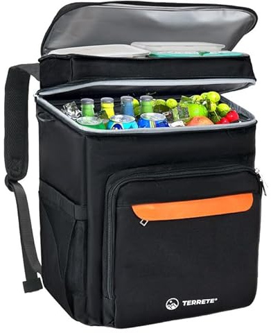 Terrete Zaino refrigerante a tenuta stagna, 30 lattine, a doppio strato, isolato, per uomini e donne, leggero zaino isolato per viaggi, campeggio, spiaggia, nero