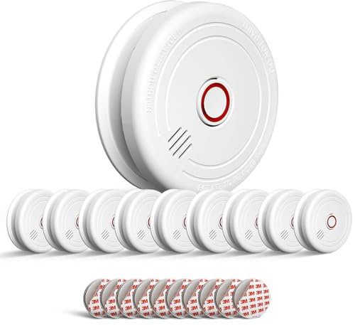 Lot de 10 détecteurs de fumée, avec support magnétique, durée de vie de 10 ans, détecteur d'incendie photoélectrique avec batterie remplaçable
