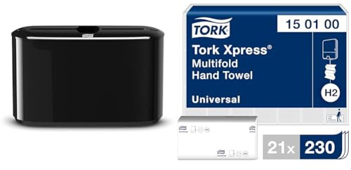 Tork Xpress Tischspender für Multifold Papierhandtücher 552208 & Xpress Multifold-Handtücher Weiß H2, Universal-Qualität, kosteneffizient, 21 × 230 Tücher, 150100