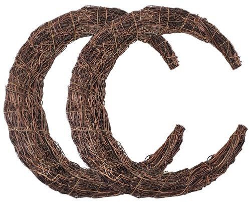 Temfmy Moon Wreath - 14 Inch Crescent Moon Natural Grapevine Wreaths Base - DIY Half Moon Shaped Wreath Making Supplies for Decor - 2 Pack