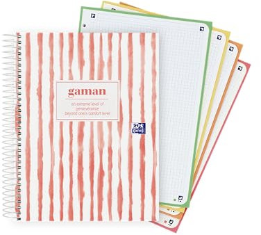 Oxford, Notizbuch A5+, kariert, 5 x 5 cm, extra fester Einband, 120 Blatt, 4 Count-Farben, 6 Löcher, schönes japanisches Notizbuch, Gaman-Design