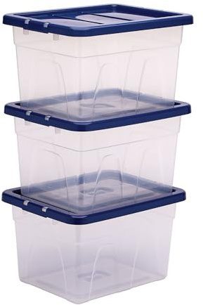 Bankers Box 22L Plastic Storage Box 3-Pack, BPA-Free & 100% Recycled Lids, Nesting & Stackable, Dust Cover Lid, 24.5x32x40cm, Ideal for Home & Office Organisation
