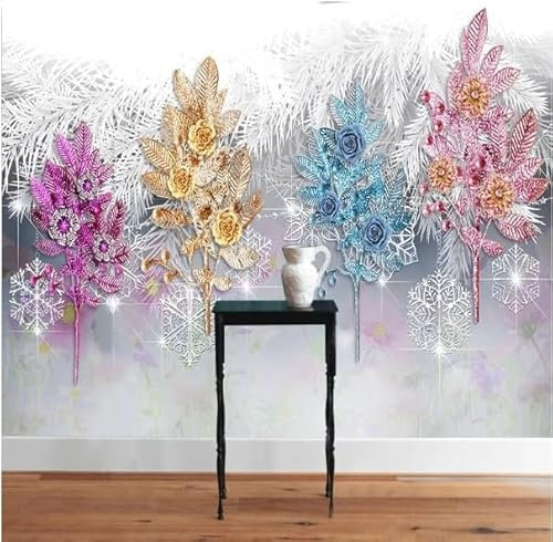 Tzxztt Schneeflocken Federn Bunte Bäume Moderne 3D Tapete Geprägte Seide Neutrale Töne Material Ideal Für Wohnzimmer Schlafzimmer-300cm×210cm