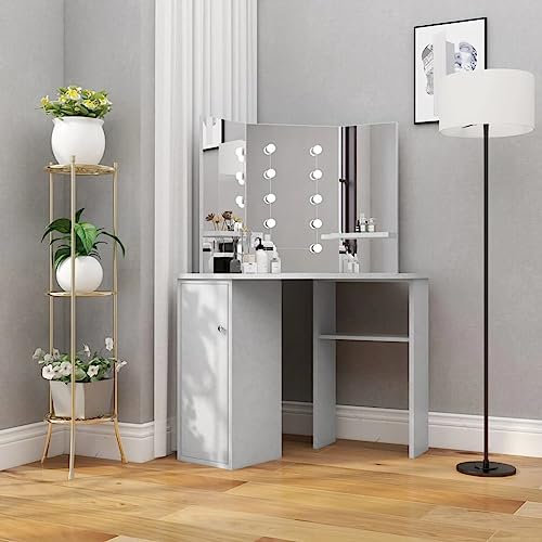 SQMGFA Schminktisch Eckkommode mit LED Beton Grau 111x54x141,5 cm Möbel