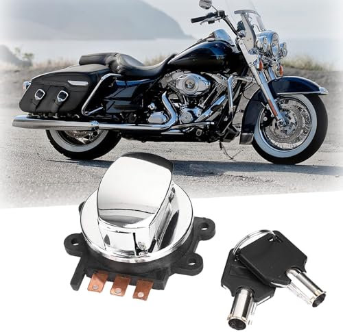 Letgoing Interruptor de encendido para motocicleta con 2 llaves redondas, interruptor de arranque de bloqueo de encendido, aleación de zinc duradera, compatible con Road King Fat Boy Softail