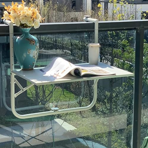 CTREVL Balkon Klapptisch Zum EinhäNgen, Tisch BalkongeläNder, Balkontisch HäNgend, TragfäHigkeit 20 Kg, Geeignet für GeläNder von 4–11,5 cm, Geeignet für Balkone InnenhöFe Terrassen AußEnbereich(Weiß)
