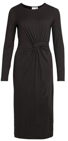Vila Vestido de mujer Vibe Knot L/S MIDI Dress/SU, negro (Black Beauty), M