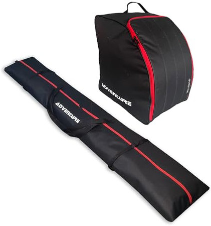 Extrasen Skitasche Set Skisack Und Skischuhtasche Für Schuhe und Helm Ski Tasche Länge 180 cm Wasserdicht Reißfest Robust Reißverschlüsse Rot