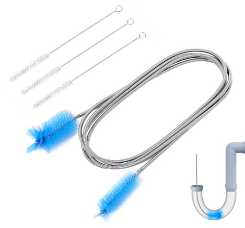 Brosse de Vidange Flexible et 3 Brosses de Nettoyage de Paille, Brosse Nettoyage Tube à Double Extrémité 2m Long et Brosse Nettoyage de Paille de 20cm pour Maison Cuisine Débouchage Nettoyage